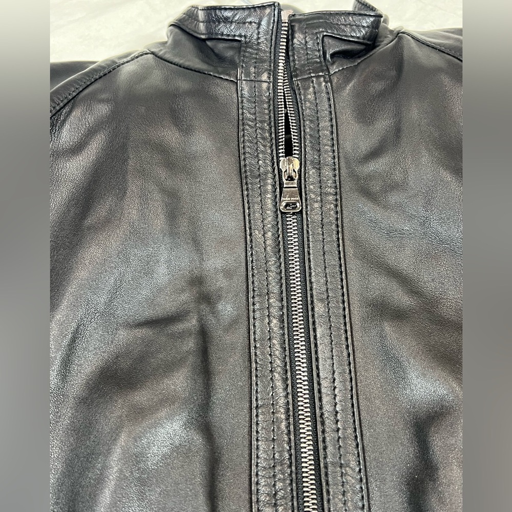 Hugo Boss EU40 US M 100% Leather Soft Lambskin Moto Biker Jacket Plaid Lined R4 - Picture 4 of 12